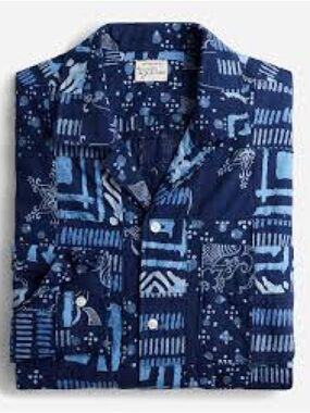 J. Crew Indigo-Dyed Madras Patchwork Blue Long-Sleeve Shirt